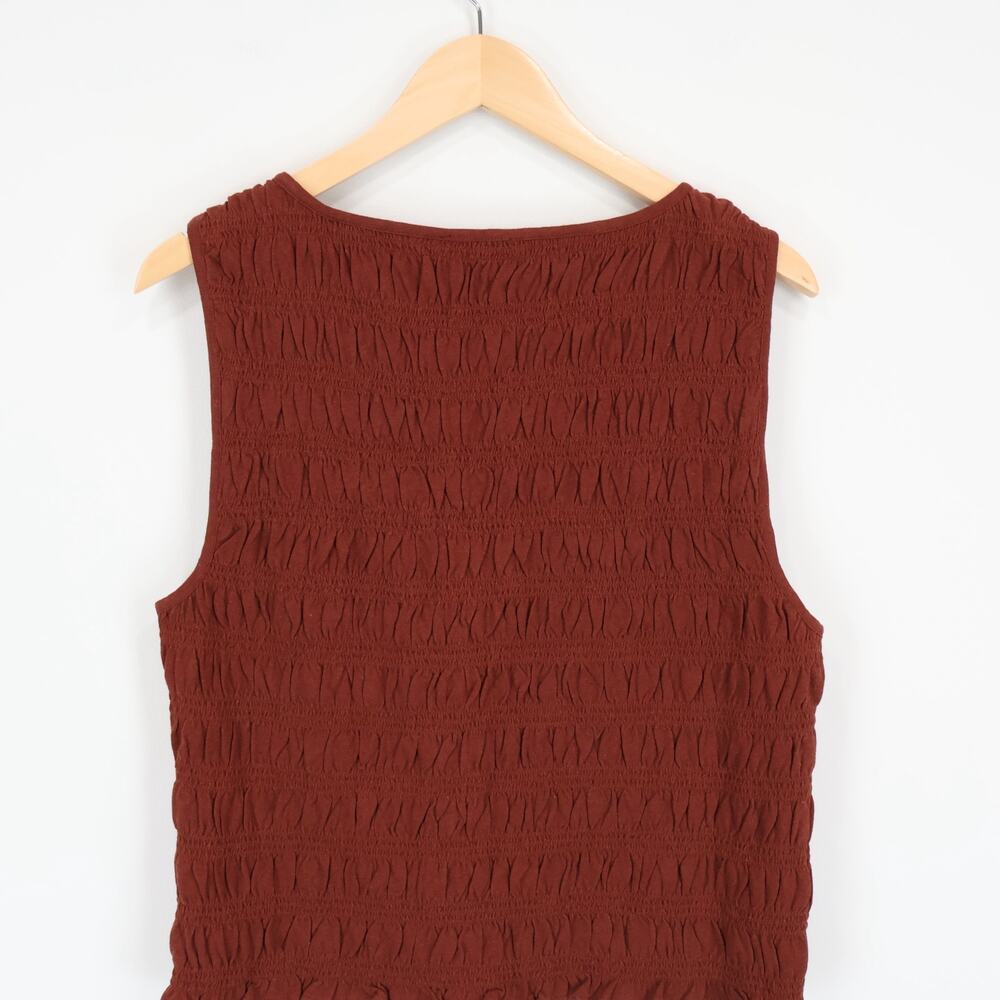 NWT Madewell Smocked Boatneck Tank Cotton-Linen Blend Henna Rust Size Large - Picture 6 of 9